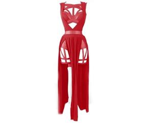 AYAZER Nouvel Ensemble de Robe 3 pièces pour Femmes rembourré Gothique Sexy Lingerie Ensemble de fête Rouge Bandage découpe Ensemble pour Femmes-Rouge-M