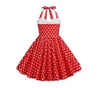 AYAZER Petite Fille été à Pois imprimé Robe Vintage Enfant fête Bureau Dame Rockabilly Grande balançoire Licou Tunique robes-1-M (130 CM)