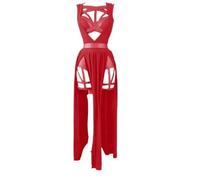 AYAZER Rétro Goth Club Sexy Jupe D'été Ensemble Femmes Sans Manches Noir Corset Court Bandage Culotte Maille Fente Jupe 3 Pièces Ensemble-Rouge-5XL