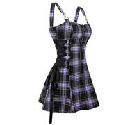 AYAZER Robe à Carreaux Gothique Foncé pour Femmes Taille Haute Coupe Slim Rétro Punk Harajuku Lolita sans Manches Streetwear Sexy Une Ligne Mini Robe-Violet-L