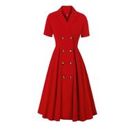 AYAZER Robe à col de Costume de Couleur Unie, Taille Haute, Jupe de tempérament OL-Rouge-S
