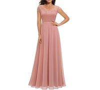 AYAZER Robe de soirée Longue à empiècements en Dentelle pour Femme, Couleur Unie, Dos Nu, col en V, Taille Haute, Robe de soirée de Mariage, Rose, L