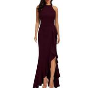 AYAZER Robe Longue d'été Sexy Fendue, Robe de soirée à Volants-Bordeaux (Bordeaux)-M