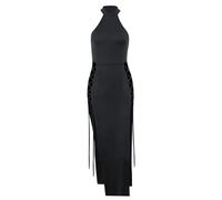 AYAZER Robe Longue Slim Slim Sexy Dos Nu Robe Creuse Double Fente-Noir-S