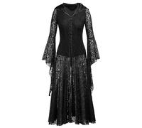 AYAZER Robe Maxi Gothique en Dentelle Sexy pour Femmes Robe Victorienne Vintage Steampunk Gothique à Capuche-Robe Gothique Noire-M