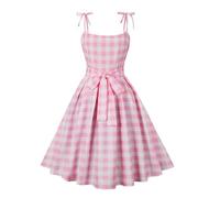 AYAZER Robe midi à Bretelles Barbie à Carreaux Roses avec nœud Doux-Rose-M