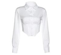 AYAZER Sexy à Manches Longues Blanc ZA Chemise Femmes boutonné Y2K Haut Court Style de Rue 2022 fête d'été Y2K vêtements féminins Blouse-Blanc-S