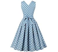 AYAZER Style français Bureau Vintage à Pois Taille Haute Mince Robes mi-Longues Femmes sans Manches col Rond élégant été Tenue décontractée-2-L