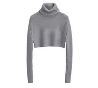 AYAZER Style Paresseux col roulé Court épaissi Pull Femme Court Minceur Bas Chemise Haut-Gris-S