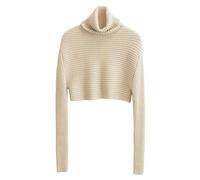 AYAZER Style Paresseux col roulé Court épaissi Pull Femme Court Minceur Bas Petit Haut-Apricot-M