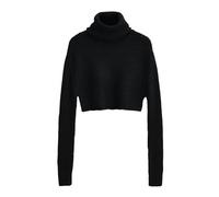 AYAZER Style Paresseux col roulé Court épaissi Pull Femme Court Minceur Haut-Noir-M