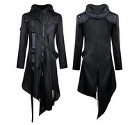 AYAZER Trench Coat Gothique Veste À Capuche Masque Halloween Party Cosplay Costume-Noir-XXL