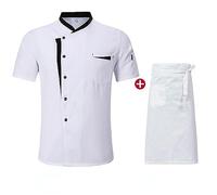 AYAZER Uniforme de Chef de Cuisine de Restaurant Unisexe, Chemise à Manches Courtes/Longues, Veste de Chef, vêtements de Travail-Veste Tablier_b-L