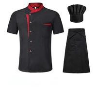 AYAZER Uniforme de Chef de Cuisine de Restaurant Unisexe, Chemise à Manches Courtes/Longues, Veste de Chef, vêtements de Travail-Ensemble-XXXL