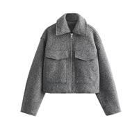 AYAZER Veste Courte Polyvalente en bouclée pour Femmes, Nouvelle Mode Automne et Hiver 2023 - Gris - L