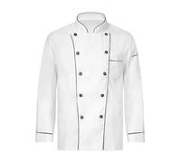 AYAZER Veste de Chef Blanche Hôtel Restaurant Cuisine Boulangerie Col Montant Boutonné Garniture de Couleur Contrastée Uniforme de Cuisinier Hommes Femmes-Type A Manches Longues-L