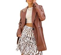 AYAZER Veste de motard classique en simili cuir pour femme avec col montant et fermeture éclair - Vêtements d'extérieur élégants pour les amateurs de moto-C Marron-XL