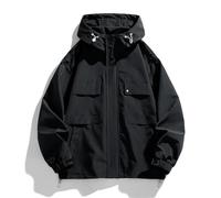 AYAZER Veste de Travail pour Hommes Printemps et Automne Haut à Capuche Ample Gros Homme Manteau de Grande Taille Simple et Polyvalent-Noir-L