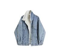AYAZER Veste en Jean en Laine d'agneau pour Femme Style coréen rétro Veste en Jean Polaire à Simple Boutonnage Mode d'hiver décontractée Veste épaissie Chaude-Bleu-XL