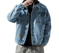 AYAZER Veste en Jean épaissie en Velours rétro pour Hommes Automne et Hiver Veste de Travail décontractée lâche Haut - Bleu Clair - Taille 4XL