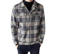 AYAZER Veste en Laine à Carreaux pour Hommes Automne et Hiver Manteau en Laine Court épaissi Mince et Beau-Marron 1-M