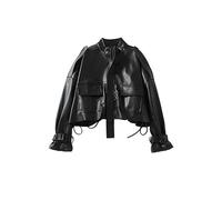 AYAZER Veste Femme Vintage en Cuir PU Style Coréen Noir Fermeture Éclair Veste De Motard Lâche Mode Veste De Rue Hauts Vêtements-Noir-L