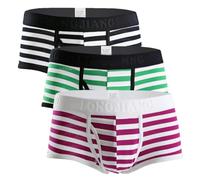 AYBIOSD 3PCS sous-Vêtements Rayés pour Hommes Caleçon Boxer Coton U Convexe Slip Lingerie Sexy Boxer Ouverture Latérale Caleçon Culotte,Style 3,L