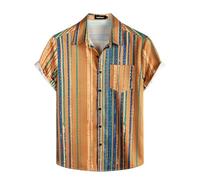 AYBIOSD Chemise Boutonnée Décontractée À Manches Courtes Rayée pour Hommes Été Hawaïen Grande Taille Chemise Hauts,Style 7,6XL