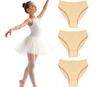 AYBUY 3 Pièces Slip Danse Coton Ballet Culotte Panty Fille, Culotte de Danse Ballet pour Filles Taille Haute, Culottes de Ballets Slips de Danses, pour Danses Sport Yoga, 8-9 Ans (Nu)