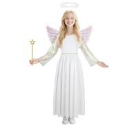 AYBUY Costume de Ange pour Enfant,Deguisement Costume Robe de Ange avec Ailes Baguette Magique de Fée at Auréole pour Enfant,Déguisement Ange Fille pour Enfant Noël Nouvelle Année D'Halloween,120