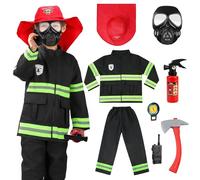 AYBUY Costume de Pompier pour Enfants,Déguisement Pompier avec 6Accessoires | Accessoires de Déguisement pour Enfants Parfait pour Halloween ou Carnaval, Jeu de R?le,Noir,120cm