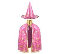AYBUY Costume de Sorcière D'halloween pour Enfants, Cape du Magicien D'halloween avec Chapeau Cape de Sorcier Sorcière Enfant Cosplay Costume pour Fête de Cosplay Garçon Fille, Rose