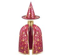 AYBUY Costume de Sorcière D'halloween pour Enfants, Cape du Magicien D'halloween avec Chapeau Cape de Sorcier Sorcière Enfant Cosplay Costume pour Fête de Cosplay Garçon Fille, Rose Rouge