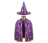 AYBUY Costume de Sorcière D'halloween pour Enfants, Cape du Magicien D'halloween avec Chapeau Cape de Sorcier Sorcière Enfant Cosplay Costume pour Fête de Cosplay D'halloween Garçon Fille
