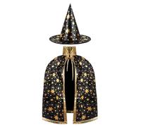 AYBUY Costume de Sorcière D'halloween pour Enfants, Cape du Magicien D'halloween avec Chapeau Cape de Sorcier Sorcière Enfant Cosplay Costume pour Fête de Cosplay Garçon Fille, Noir