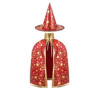 AYBUY Costume de Sorcière D'halloween pour Enfants, Cape du Magicien D'halloween avec Chapeau Cape de Sorcier Sorcière Enfant Cosplay Costume pour Fête de Cosplay Garçon Fille, Rouge