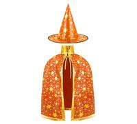 AYBUY Costume de Sorcière D'halloween pour Enfants, Cape du Magicien D'halloween avec Chapeau Cape de Sorcier Sorcière Enfant Cosplay Costume pour Fête de Cosplay Garçon Fille, Orange