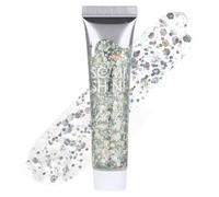 AYBUY Gel Paillettes Visage,Paillette Cheveux Visage,Corps Gel Paillette,Paillette Gel Liquide pour Cosmétique Visage Lèvres Ongles Festival Fête Maquillage Décoration Fête Noël Pâques,Argent,18g