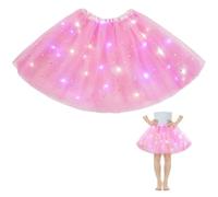 AYBUY Jupe Tutu LED Lumineuse Fille, Danse de Ballet Paillettes Étoiles Tulle, Fête Anniversaire Noël, Rose