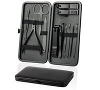 AYBUY Kit Manucre Coupe Ongles, 12pcs Kit Manucre Pedicure, Outils Professionnels de Soins des Ongles en Acier Inoxydable avec étui de Voyage en Cuir, Cadeau Toilettage pour Hommes Femmes