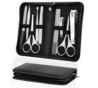 AYBUY Kit Manucre Coupe Ongles, 9pcs Kit Manucre Pedicure, Outils Professionnels de Soins des Ongles en Acier Inoxydable avec étui de Voyage en Cuir, Cadeau Toilettage pour Hommes Femmes