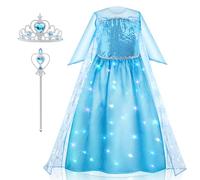 AYBUY LED Robe Princesse Fille Lumineuse, Déguisement Reine des Neiges Avec Couronne et Sceptre, Pour Halloween Noël Partie Carnaval Cosplay, 120CM