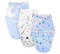 AYBUY Lot de 3 Emmaillotage Bébé,Gigoteuse D'Emmaillotage Nouveau-né pour Garçon Fille 0-3 Mois,Essentiels Biologique Ajustable Sac de Couchage pour Bébé, Bleu