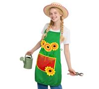 AYBUY Tablier de Jardinier pour Adultes, Tablier Jardinier Tournesol avec Poche pour Homme et Femme pour Barbecue, Restaurant, Café, Jardinage Fête à Thème Carnaval, Vert