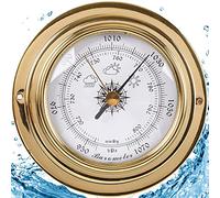AYCDL Baromètre 3 en 1 - Boîtier en Laiton avec Horloge Et Indicateur De Marée pour Prévisions Météorologiques, sans Pile, Convient pour Le Jardin, L'Intérieur Et L'Extérieur,Barometer
