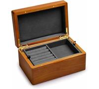 AYCDL Boîte À Bagues en Bois Massif, Boîte De Rangement pour Bijoux, avec Crochets pour Colliers, Boucles d'oreilles, Bagues, Bracelets, Une Couleur, Gris Foncé,One Color-Dark Gray