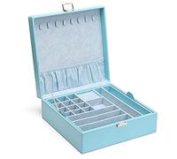 AYCDL Boîte À Bijoux De Voyage en Cuir PU De Luxe, Organiseur À Double Couche pour Bagues, Boucles d'oreilles, Colliers, Étui De Rangement pour Bijoux,C