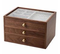 AYCDL Boîte À Bijoux en Bois 3 Tiroirs, Organiseur De Bijoux Vintage avec Couvercle Transparent, Porte-Bijoux en Bois Rustique, Étui À Bijoux pour Bagues, Bracelets, Broches, Rangement D,