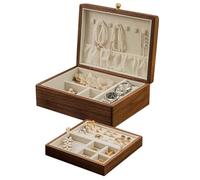 AYCDL Boîte À Bijoux en Bois De Noyer Massif À 2 Couches - Boîte À Bijoux en Bois De Velours Vintage - Organisateur De Rangement pour Boucles d'oreilles, Bagues, Colliers, Bracelets, Mon，