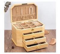 AYCDL Boîte À Bijoux en Bois Massif avec Serrure, Boîte De Rangement pour Bijoux, Boucles d'oreilles, Colliers, Grande Capacité, Simple, Rétro, Mariage,Creamy Yellow-Four Floors